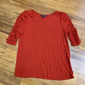 Banana Republic Ruched Sleeve Top Women Size Small Petite Blouse Rust Red Career